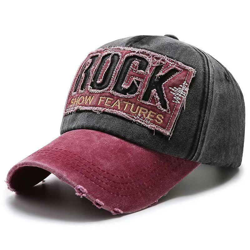 Rock Embroidered Vintage Colorblock Cap Hat