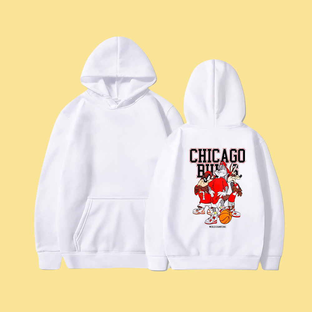 Chicago Basketball Lover Men's Cartoon Print Fleeced Hoodie