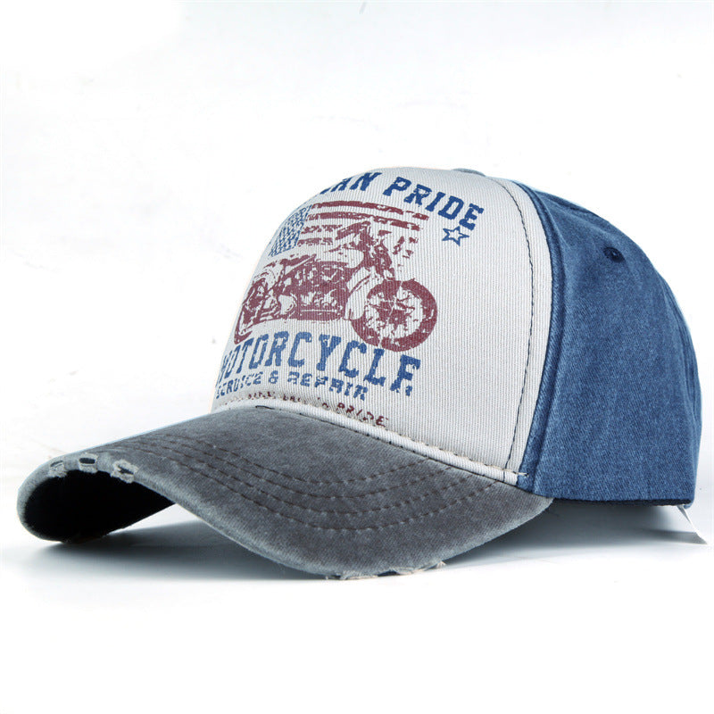 Motocycle Printed Vintage Colorblock Cap Hat