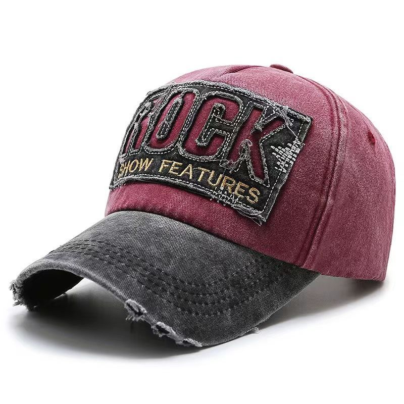 Rock Embroidered Vintage Colorblock Cap Hat
