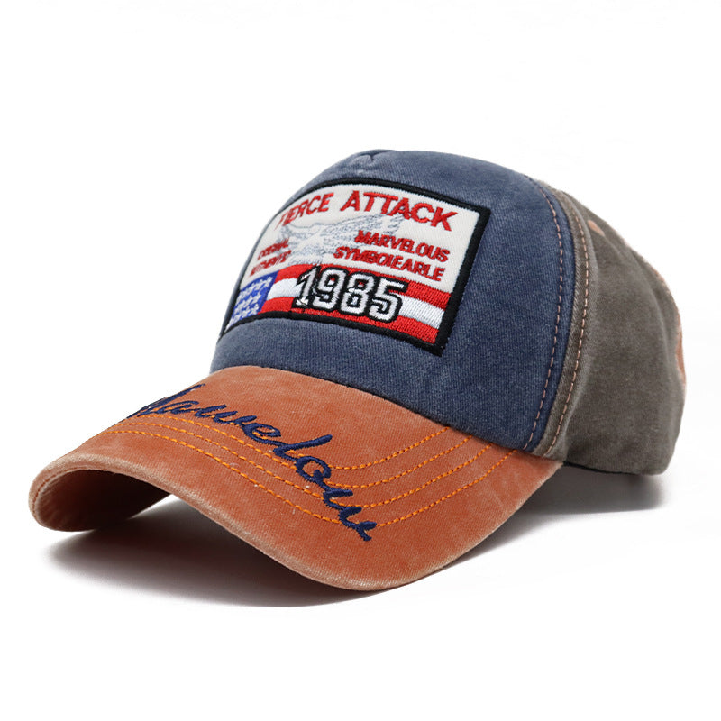 American Flag Embroidered Vintage Colorblock Cap Hat