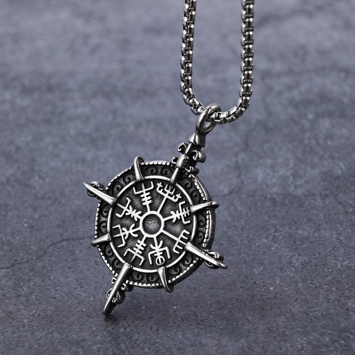 Retro Viking Rune Protection Pendant Stainless Steel Necklace