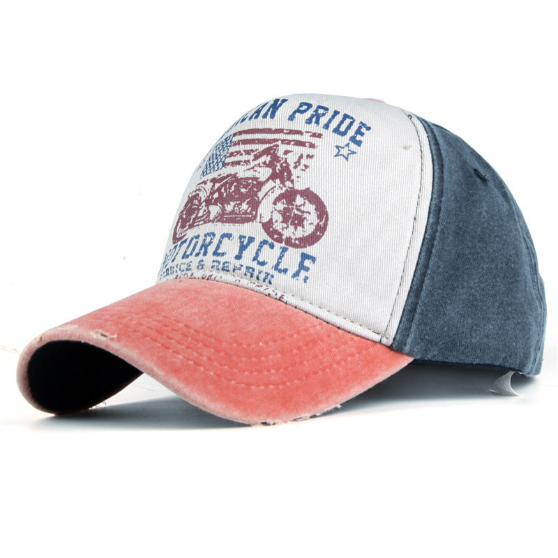 Motocycle Printed Vintage Colorblock Cap Hat