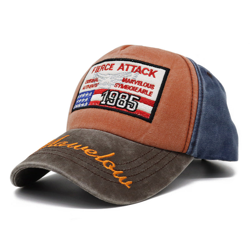 American Flag Embroidered Vintage Colorblock Cap Hat