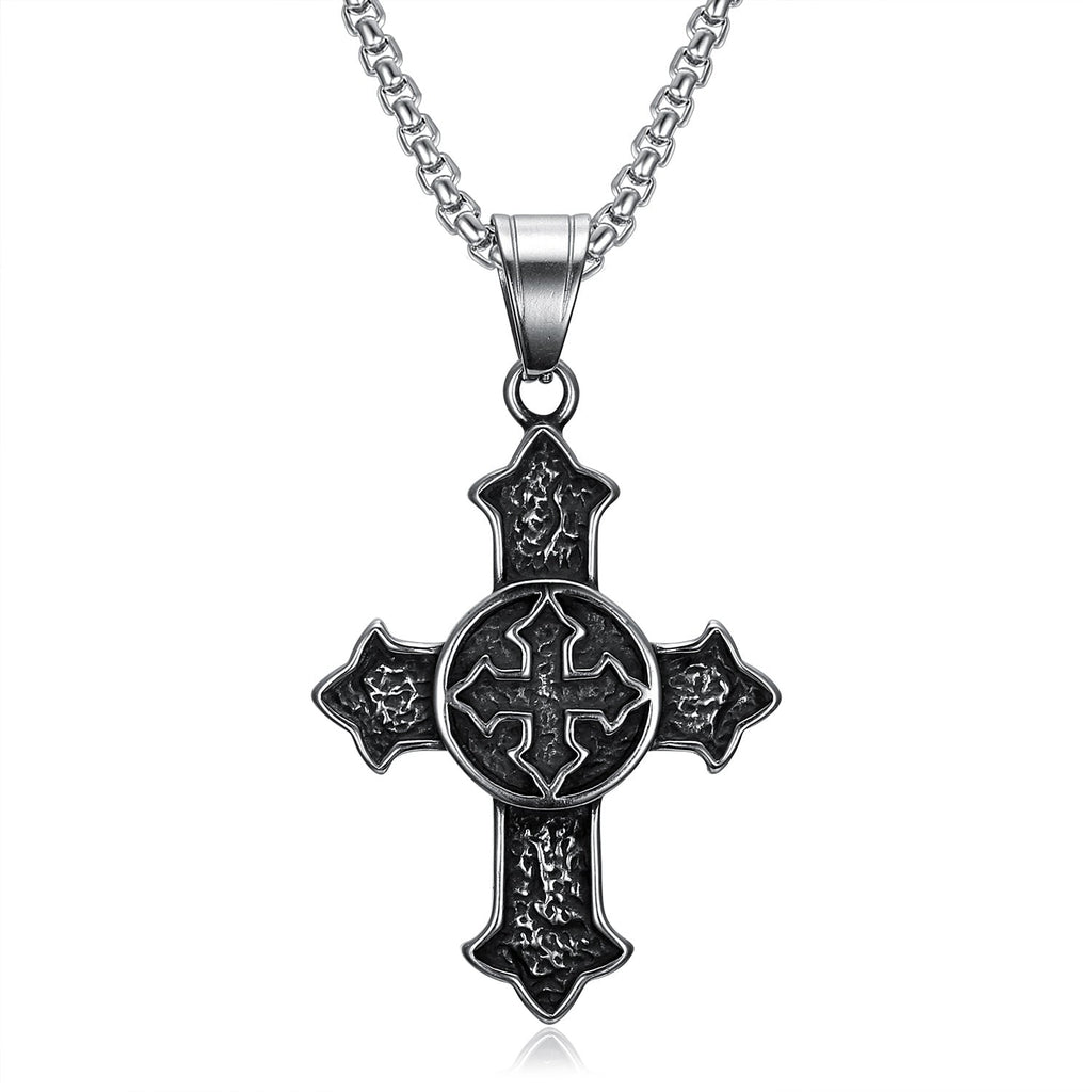 Vintage Medieval Knight Men's Cross Pendant Stainless Steel Necklace