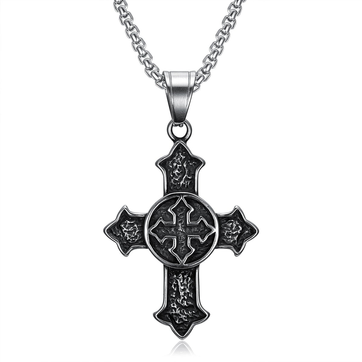 Vintage Medieval Knight Men's Cross Pendant Stainless Steel Necklace