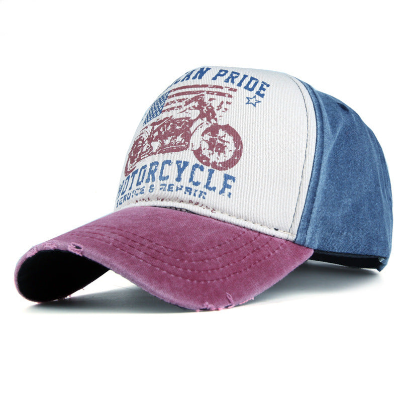 Motocycle Printed Vintage Colorblock Cap Hat