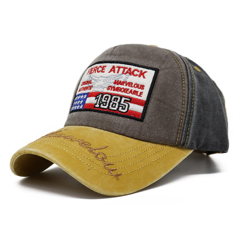 American Flag Embroidered Vintage Colorblock Cap Hat