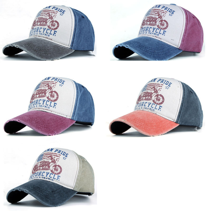 Motocycle Printed Vintage Colorblock Cap Hat