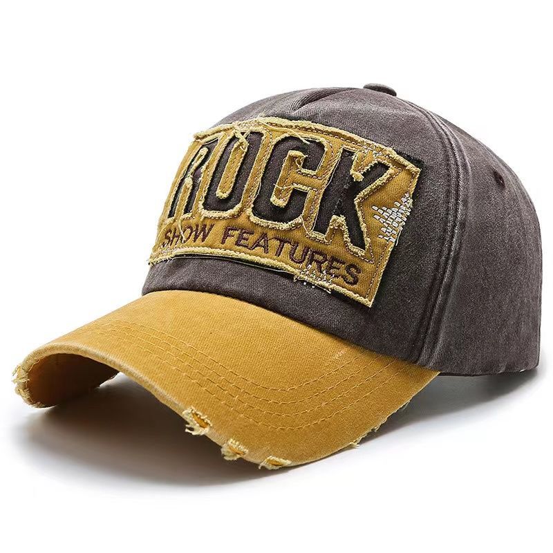 Rock Embroidered Vintage Colorblock Cap Hat