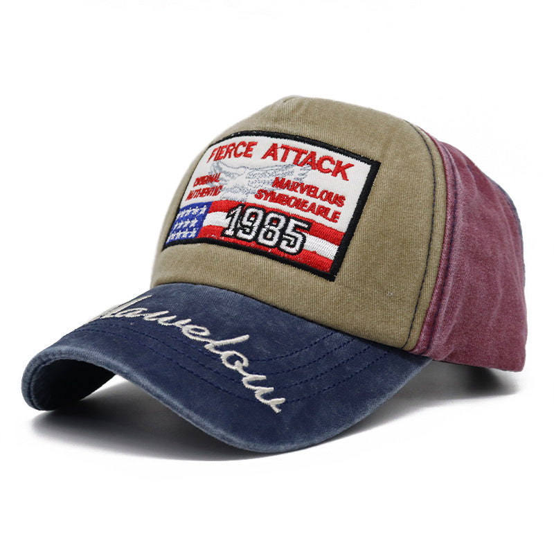 American Flag Embroidered Vintage Colorblock Cap Hat