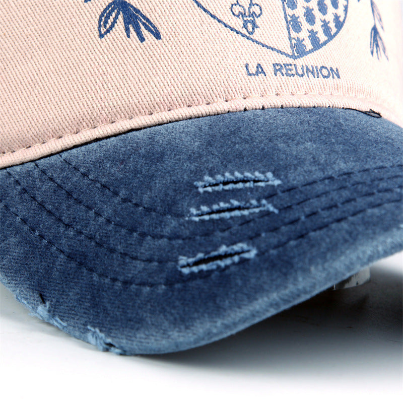 Motocycle Printed Vintage Colorblock Cap Hat