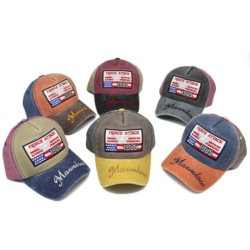 American Flag Embroidered Vintage Colorblock Cap Hat