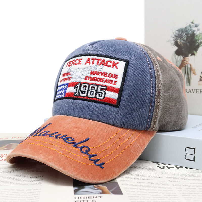 American Flag Embroidered Vintage Colorblock Cap Hat