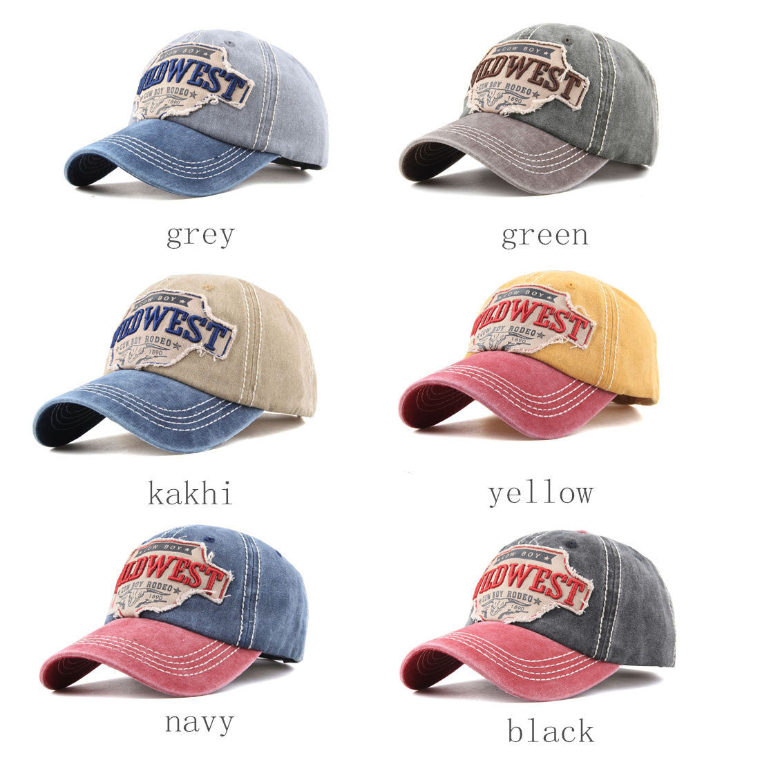 WILDWEST Embroidered Vintage Colorblock Cap Hat