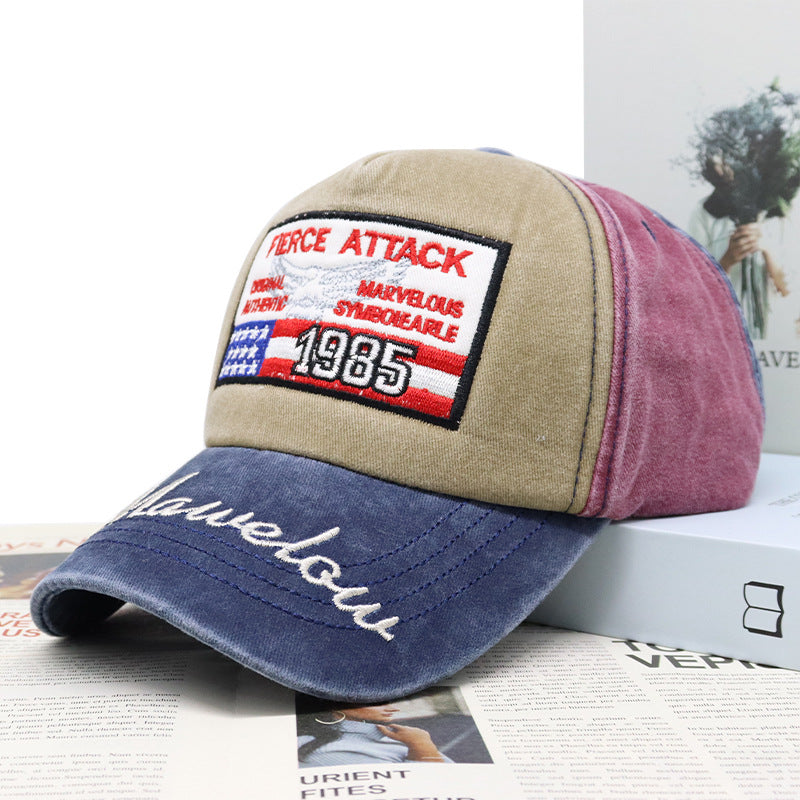 American Flag Embroidered Vintage Colorblock Cap Hat