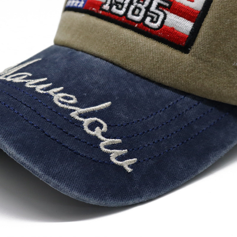 American Flag Embroidered Vintage Colorblock Cap Hat