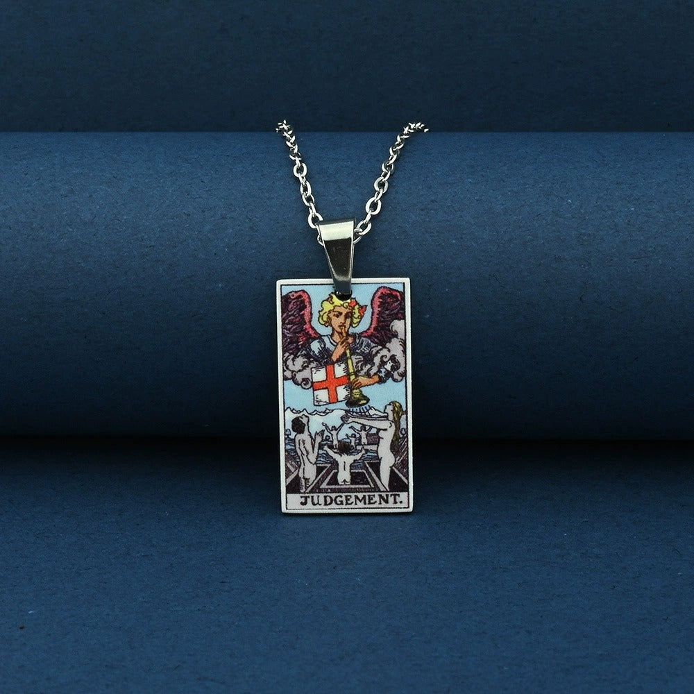 Vintage Tarot Card Necklace – Stainless Steel Tarot Pendant with Color Printed Arcana Design