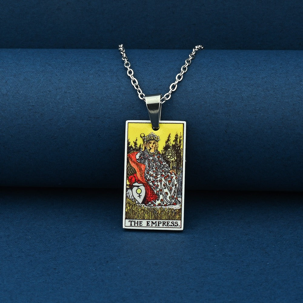 Vintage Tarot Card Necklace – Stainless Steel Tarot Pendant with Color Printed Arcana Design