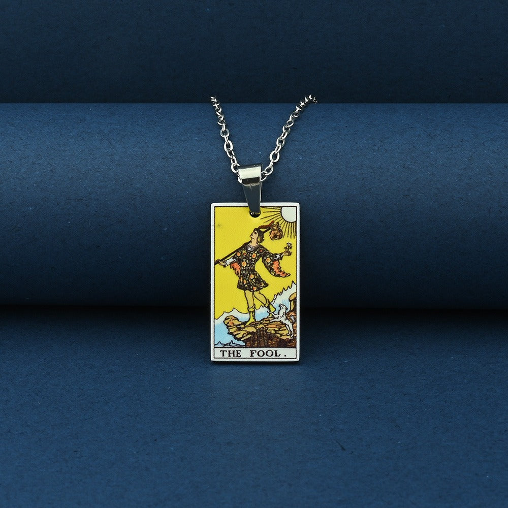 Vintage Tarot Card Necklace – Stainless Steel Tarot Pendant with Color Printed Arcana Design