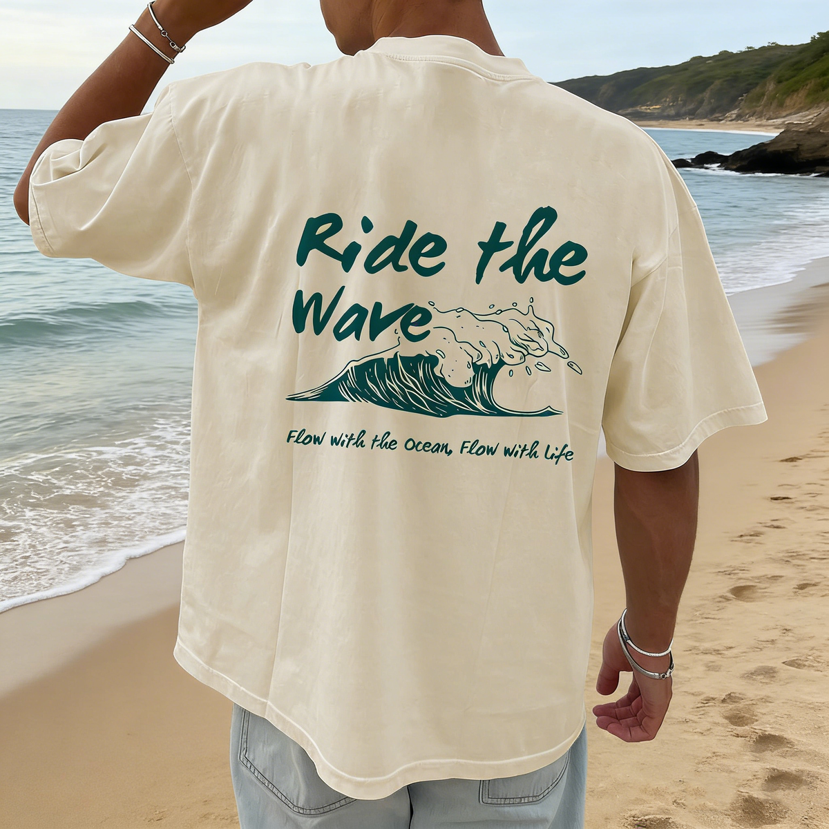 Men's Ocean Wave Graphic Tee Premium Cotton Beachwear