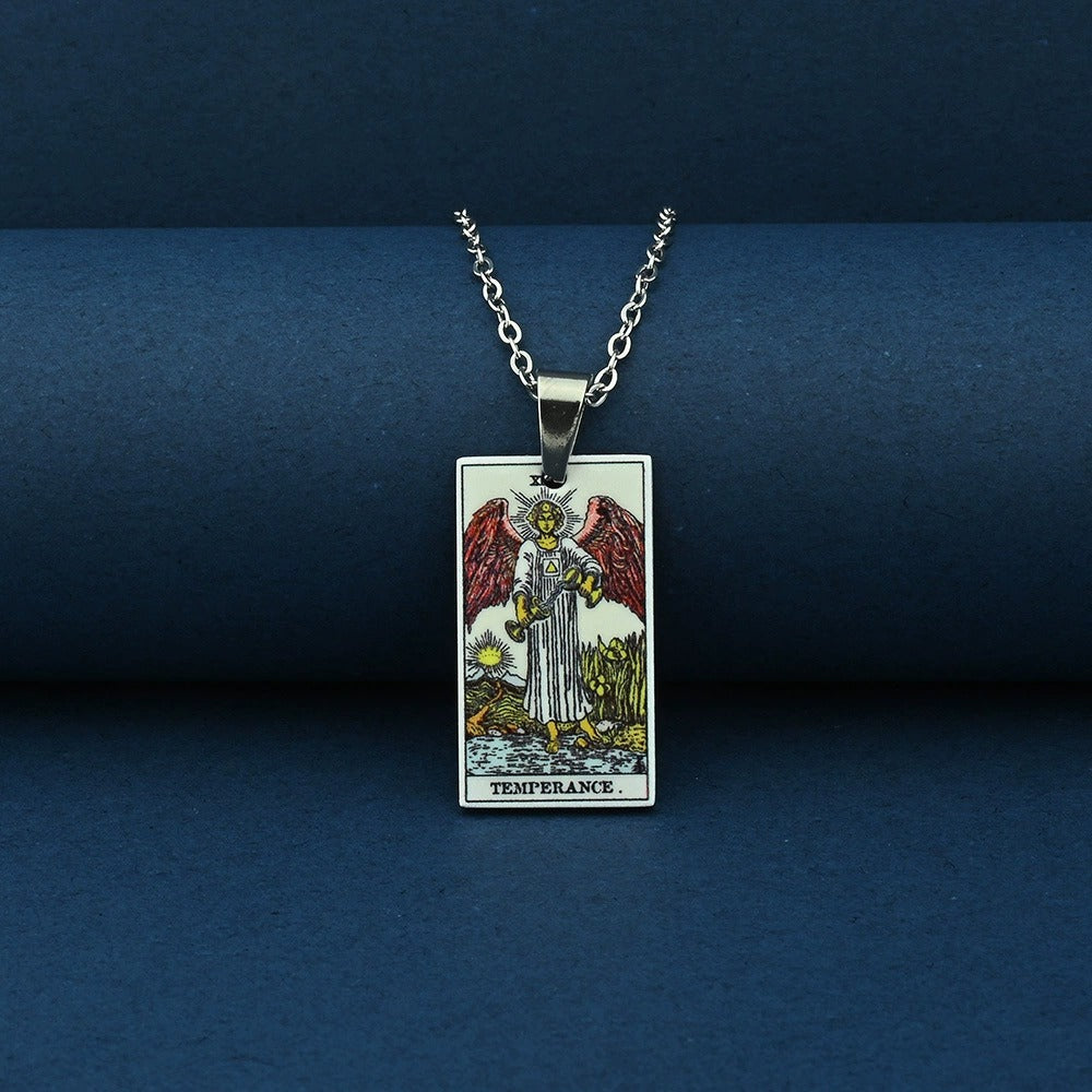 Vintage Tarot Card Necklace – Stainless Steel Tarot Pendant with Color Printed Arcana Design